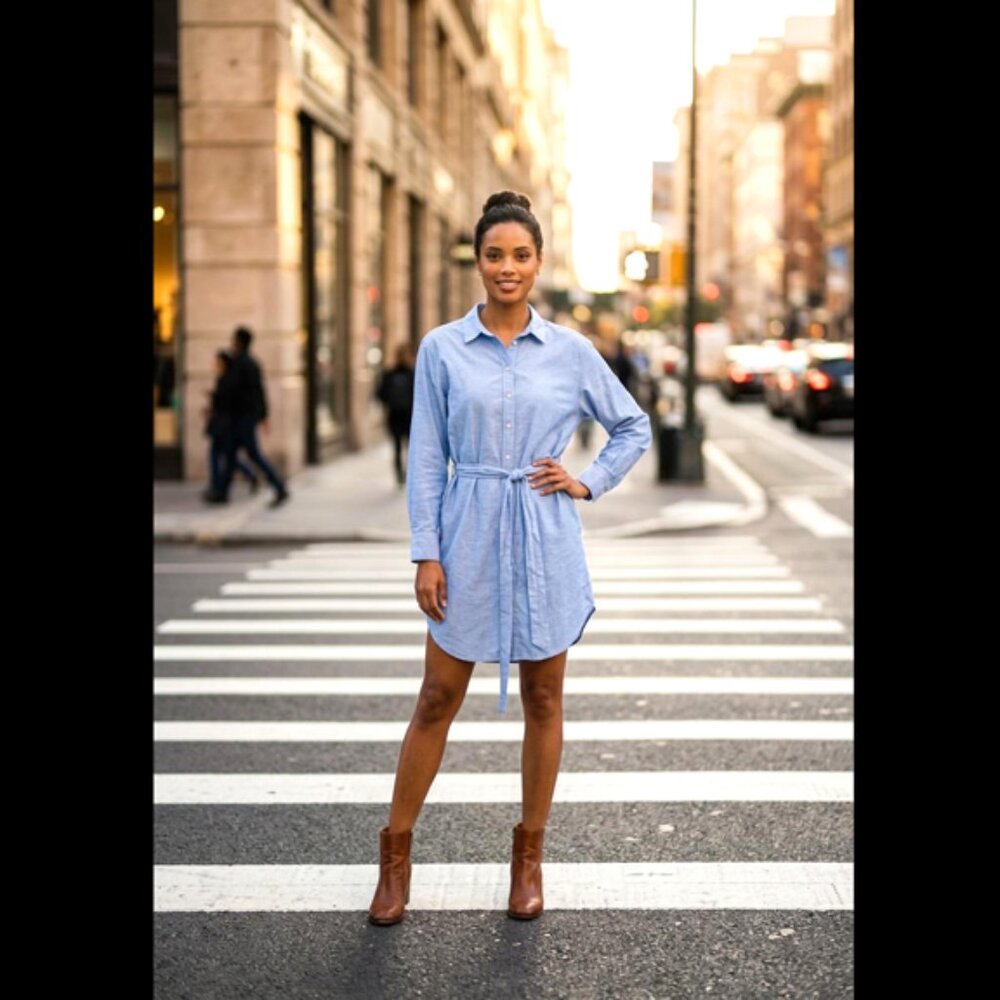 H&M Light Blue Linen-Blend Shirt Dress – Size M 💙✨